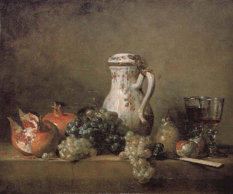 Jean Baptiste Simeon Chardin Pomegranate Grape glass knife Norge oil painting art